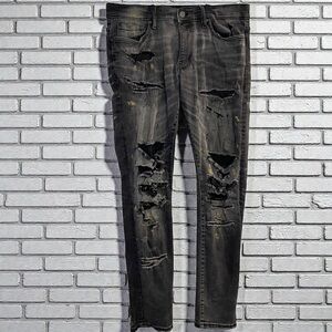 Distressed Black Skinny Jeans | Paint Splatter Grunge Y2K Streetwear
